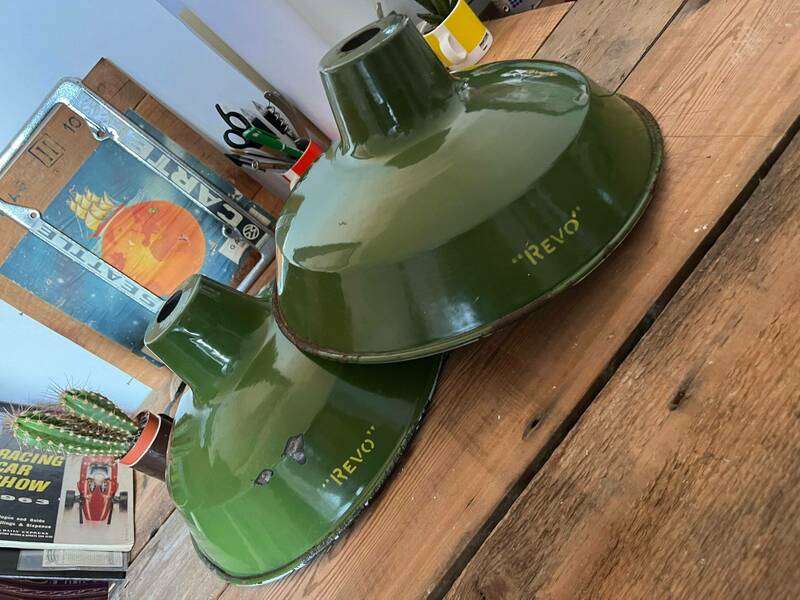 Revo 1930s/ 40s Vintage Industrial Lamp Shades Green