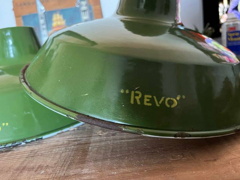 Revo 1930s/ 40s Vintage Industrial Lamp Shades Green