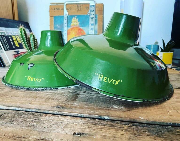 Revo 1930s/ 40s Vintage Industrial Lamp Shades Green