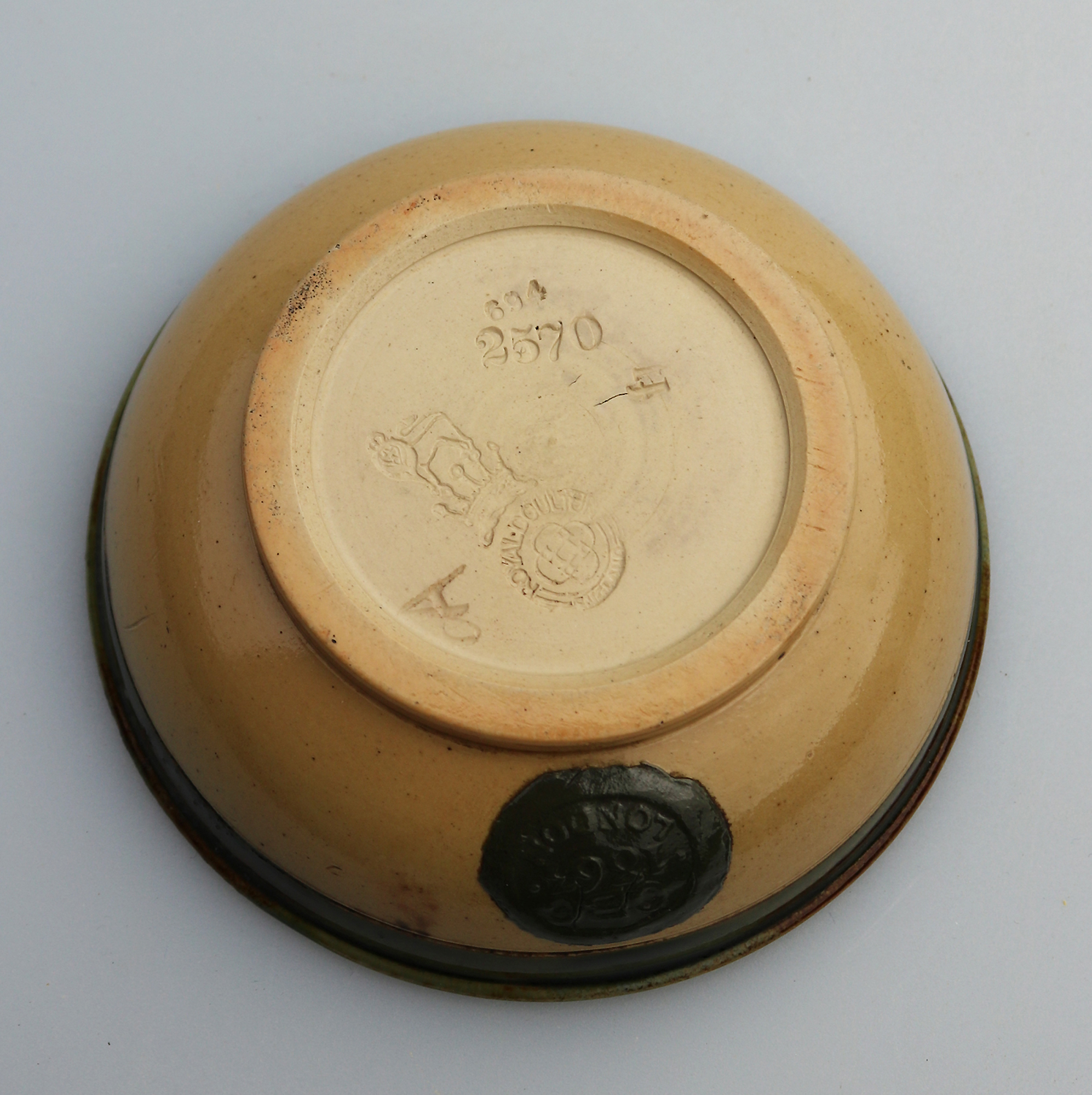 Unusual British Art Pottery Doulton Lambeth Seal Advertiser Trinket Dish C.1900