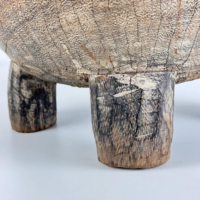 Rustic Hand-Carved Oak Mortar with Primitive Charm, Circa Late 1920s