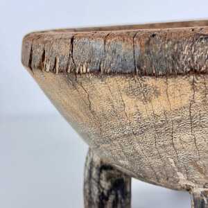 Rustic Hand-Carved Oak Mortar with Primitive Charm, Circa Late 1920s