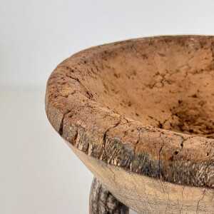 Rustic Hand-Carved Oak Mortar with Primitive Charm, Circa Late 1920s
