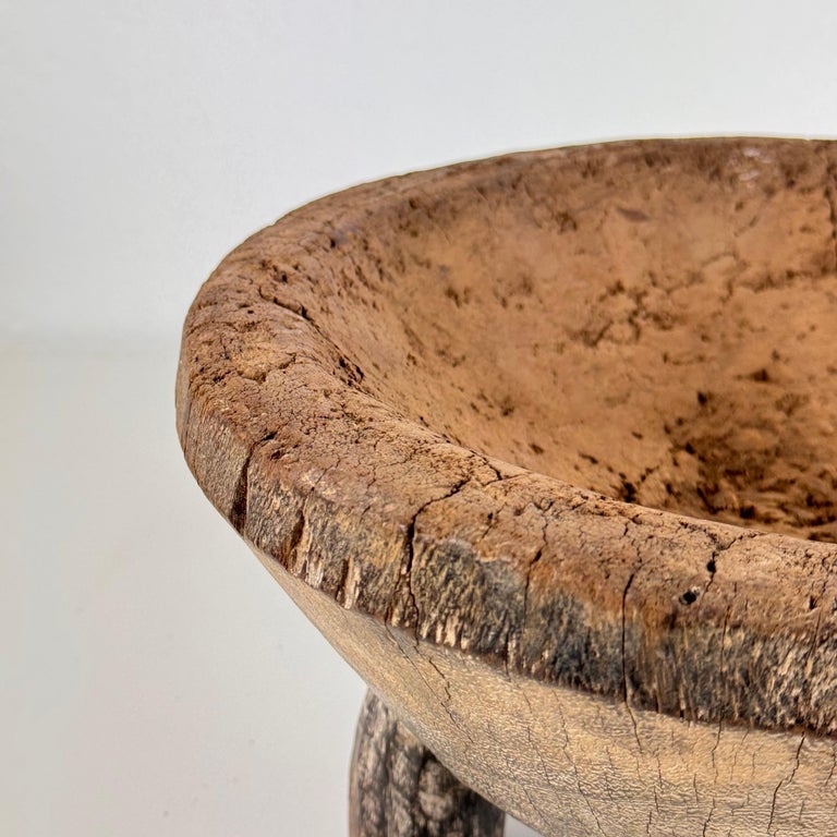 Rustic Hand-Carved Oak Mortar with Primitive Charm, Circa Late 1920s