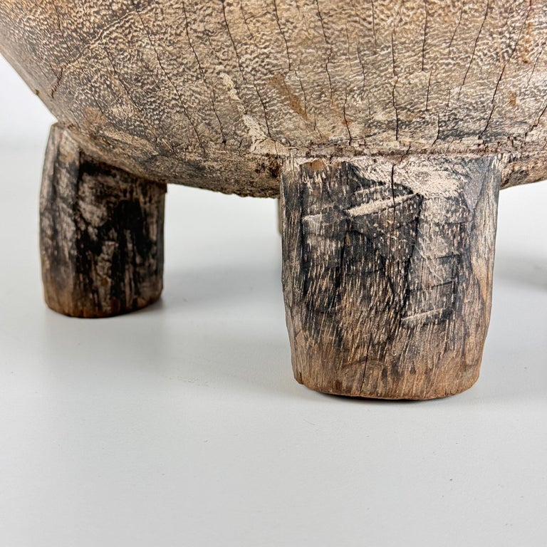 Rustic Hand-Carved Oak Mortar with Primitive Charm, Circa Late 1920s