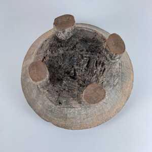 Rustic Hand-Carved Oak Mortar with Primitive Charm, Circa Late 1920s
