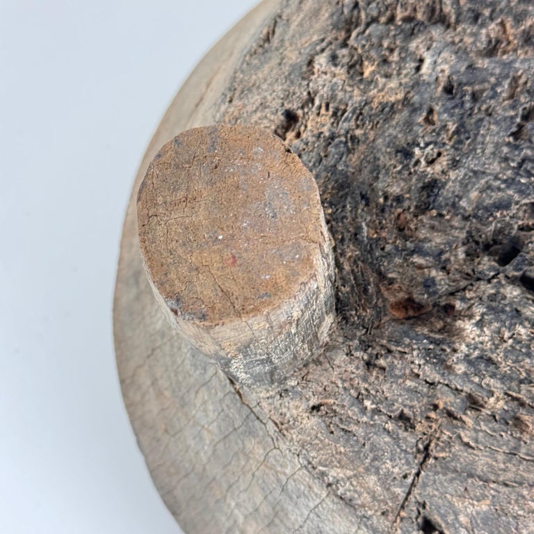 Rustic Hand-Carved Oak Mortar with Primitive Charm, Circa Late 1920s