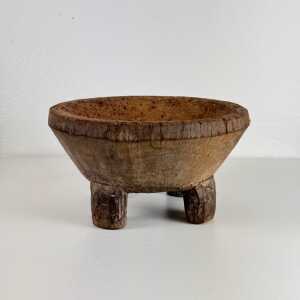 Rustic Hand-Carved Oak Mortar with Primitive Charm, Circa Late 1920s