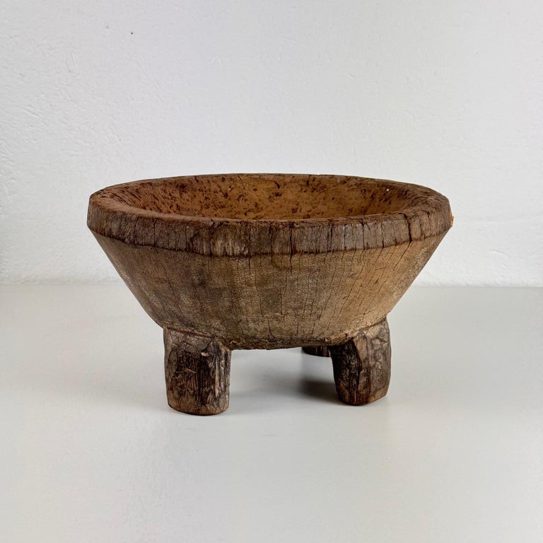 Rustic Hand-Carved Oak Mortar with Primitive Charm, Circa Late 1920s