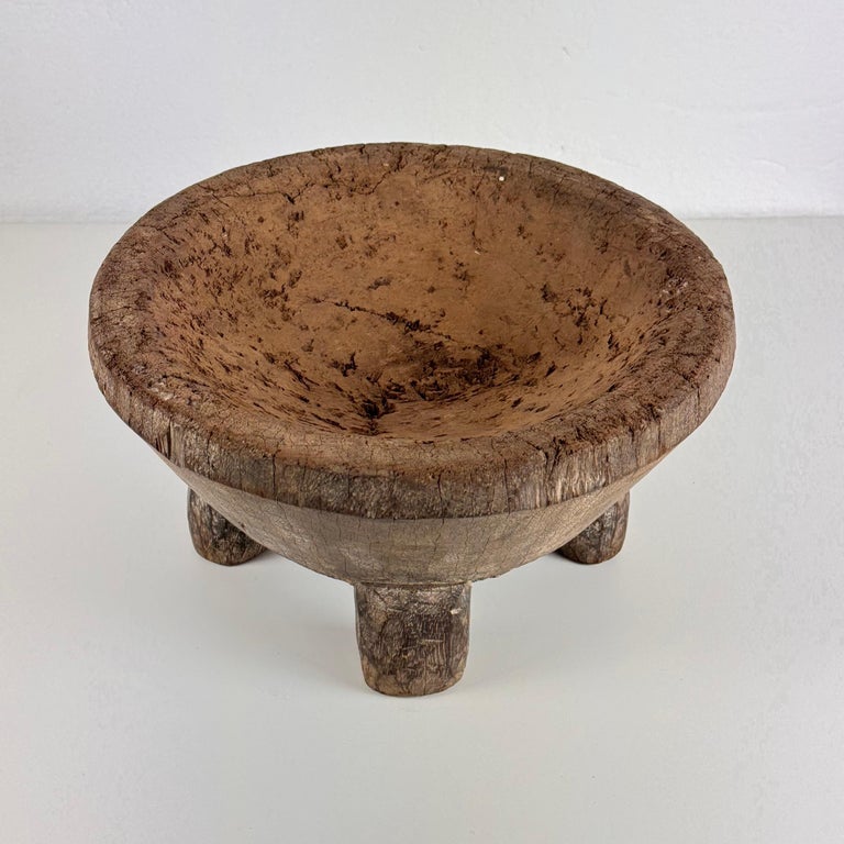 Rustic Hand-Carved Oak Mortar with Primitive Charm, Circa Late 1920s