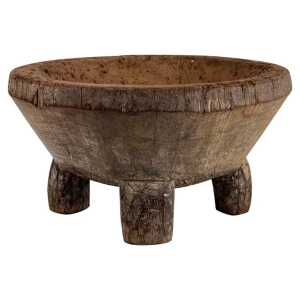 Rustic Hand-Carved Oak Mortar with Primitive Charm, Circa Late 1920s