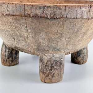 Rustic Hand-Carved Oak Mortar with Primitive Charm, Circa Late 1920s