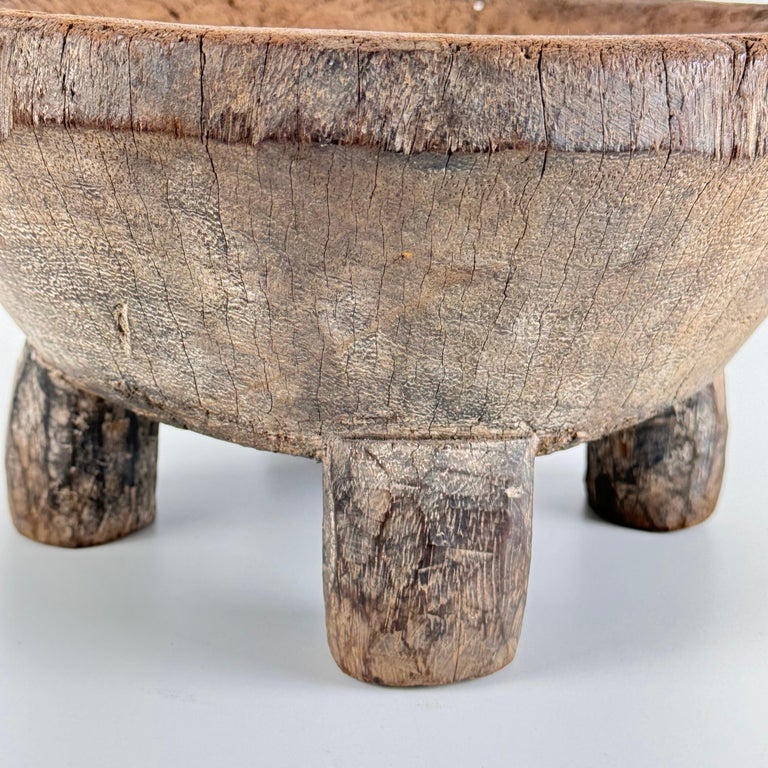 Rustic Hand-Carved Oak Mortar with Primitive Charm, Circa Late 1920s