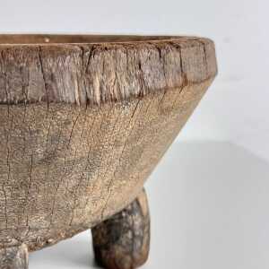 Rustic Hand-Carved Oak Mortar with Primitive Charm, Circa Late 1920s