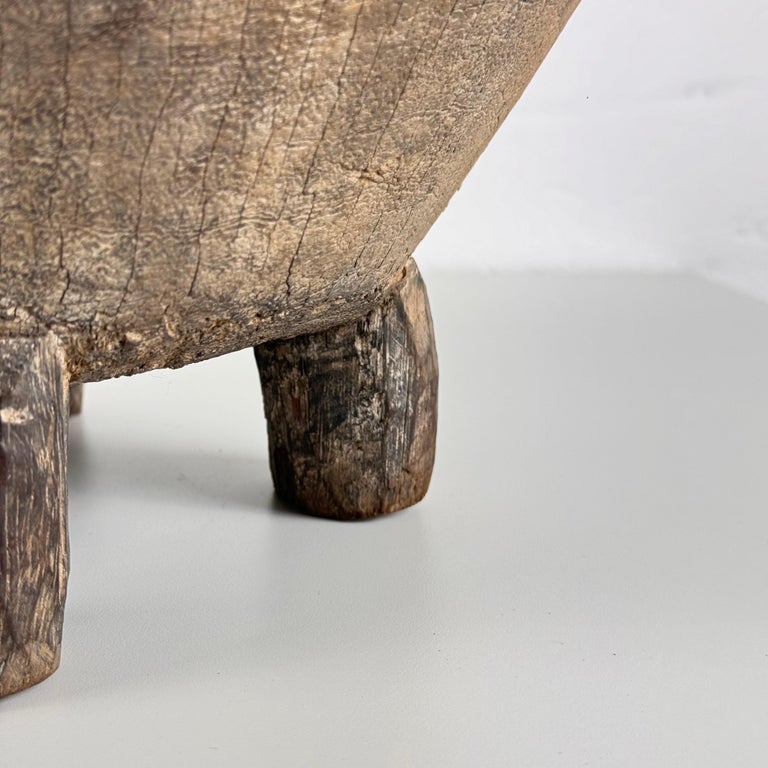 Rustic Hand-Carved Oak Mortar with Primitive Charm, Circa Late 1920s