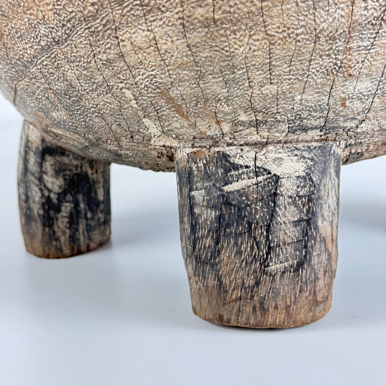 Rustic Hand-Carved Oak Mortar with Primitive Charm, Circa Late 1920s
