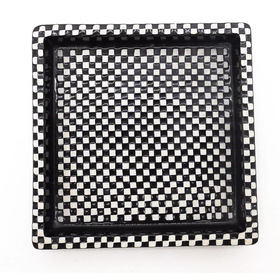 A Stig Lindberg for Gustavsberg Scandinavian art pottery 8"sq Domino Dish C.1955