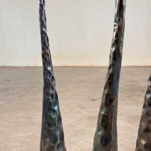 Sculptural Candle Holders in Burnished Metal, Set of 3, Italy, 1980s