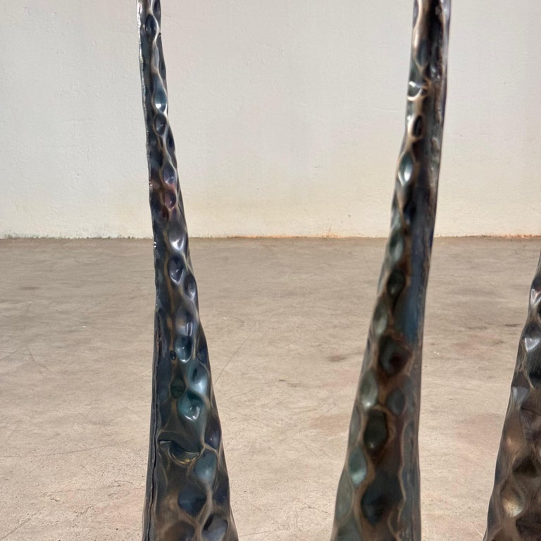 Sculptural Candle Holders in Burnished Metal, Set of 3, Italy, 1980s
