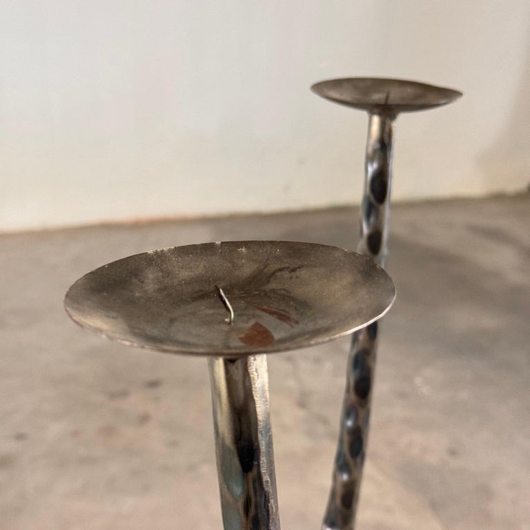 Sculptural Candle Holders in Burnished Metal, Set of 3, Italy, 1980s
