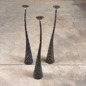 Sculptural Candle Holders in Burnished Metal, Set of 3, Italy, 1980s