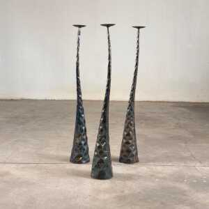 Sculptural Candle Holders in Burnished Metal, Set of 3, Italy, 1980s