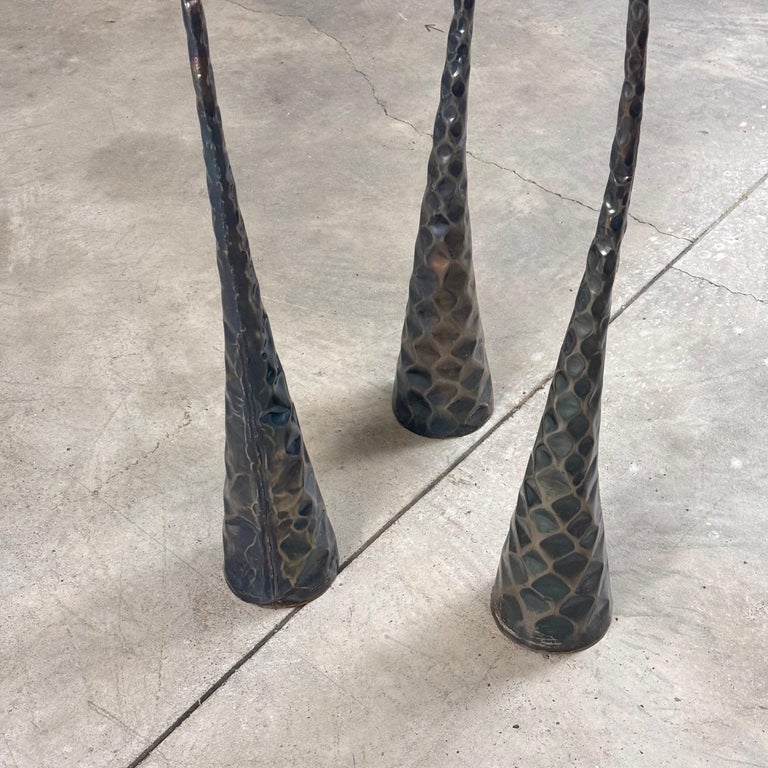 Sculptural Candle Holders in Burnished Metal, Set of 3, Italy, 1980s