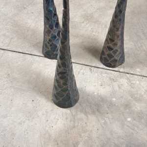 Sculptural Candle Holders in Burnished Metal, Set of 3, Italy, 1980s