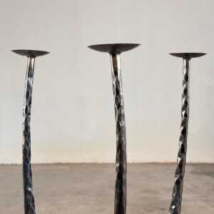 Sculptural Candle Holders in Burnished Metal, Set of 3, Italy, 1980s