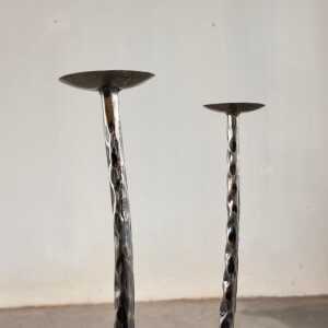Sculptural Candle Holders in Burnished Metal, Set of 3, Italy, 1980s