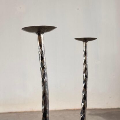 Sculptural Candle Holders in Burnished Metal, Set of 3, Italy, 1980s