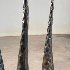 Sculptural Candle Holders in Burnished Metal, Set of 3, Italy, 1980s