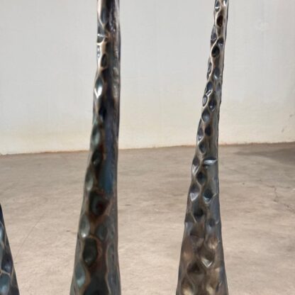 Sculptural Candle Holders in Burnished Metal, Set of 3, Italy, 1980s