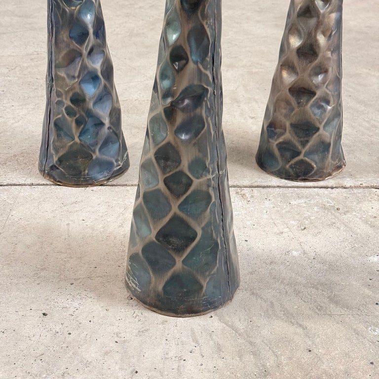Sculptural Candle Holders in Burnished Metal, Set of 3, Italy, 1980s
