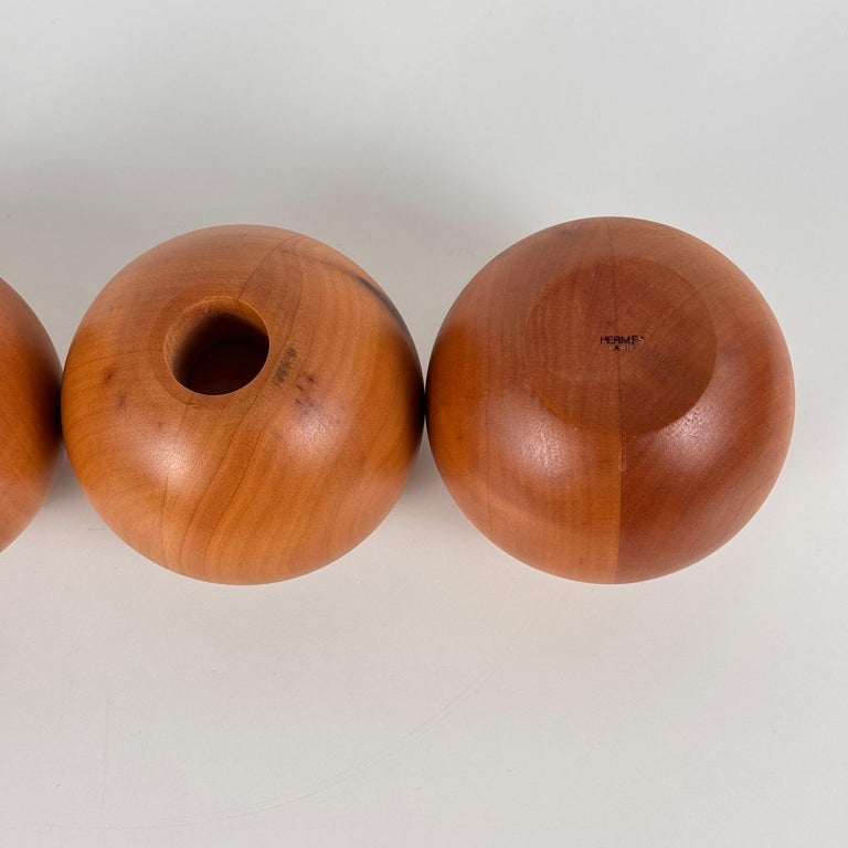 Set of 4 Spherical Pearwood Candleholders by Bottega Ghianda for Hermès, 1970s