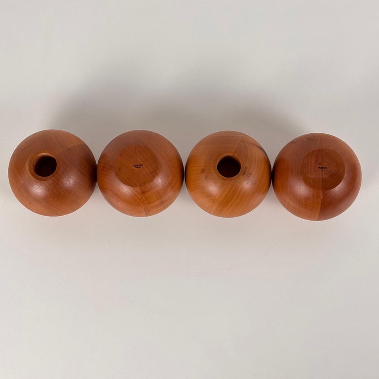 Set of 4 Spherical Pearwood Candleholders by Bottega Ghianda for Hermès, 1970s