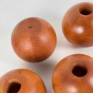 Set of 4 Spherical Pearwood Candleholders by Bottega Ghianda for Hermès, 1970s