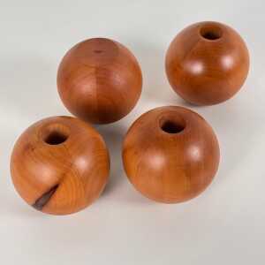 Set of 4 Spherical Pearwood Candleholders by Bottega Ghianda for Hermès, 1970s