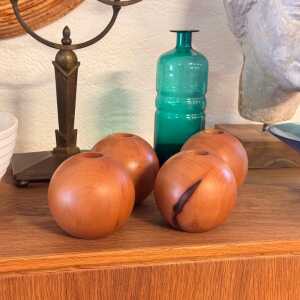 Set of 4 Spherical Pearwood Candleholders by Bottega Ghianda for Hermès, 1970s