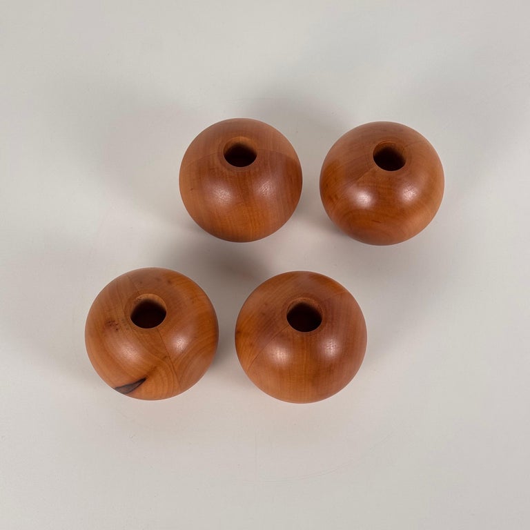 Set of 4 Spherical Pearwood Candleholders by Bottega Ghianda for Hermès, 1970s