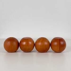 Set of 4 Spherical Pearwood Candleholders by Bottega Ghianda for Hermès, 1970s