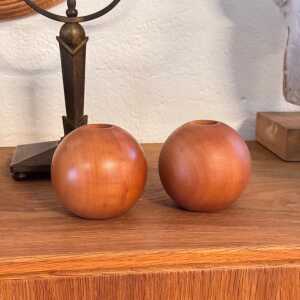 Set of 4 Spherical Pearwood Candleholders by Bottega Ghianda for Hermès, 1970s