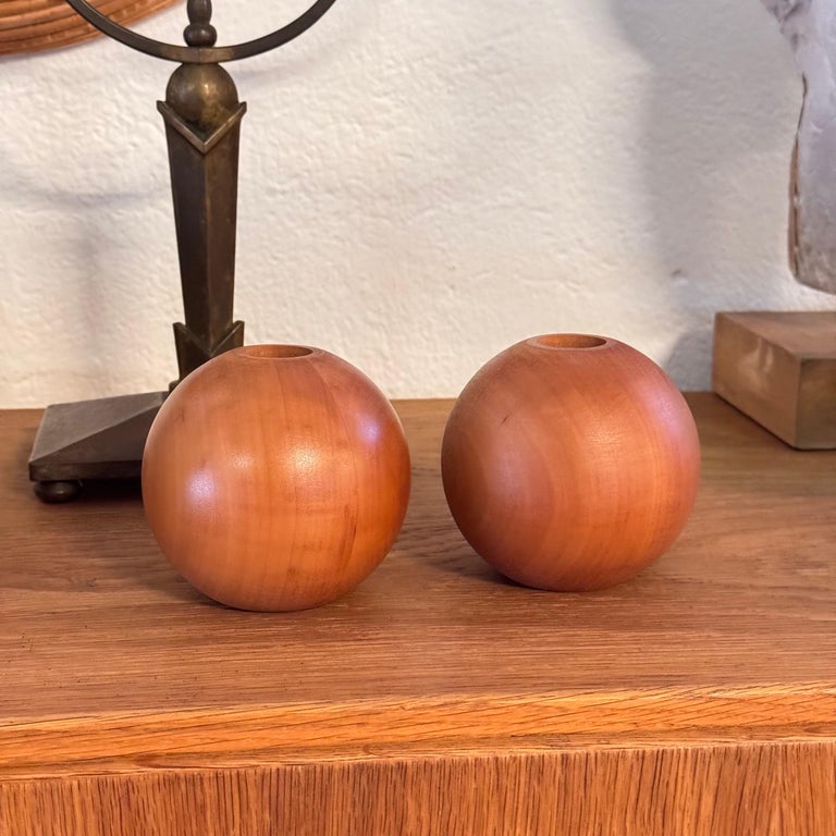 Set of 4 Spherical Pearwood Candleholders by Bottega Ghianda for Hermès, 1970s