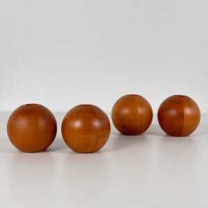 Set of 4 Spherical Pearwood Candleholders by Bottega Ghianda for Hermès, 1970s