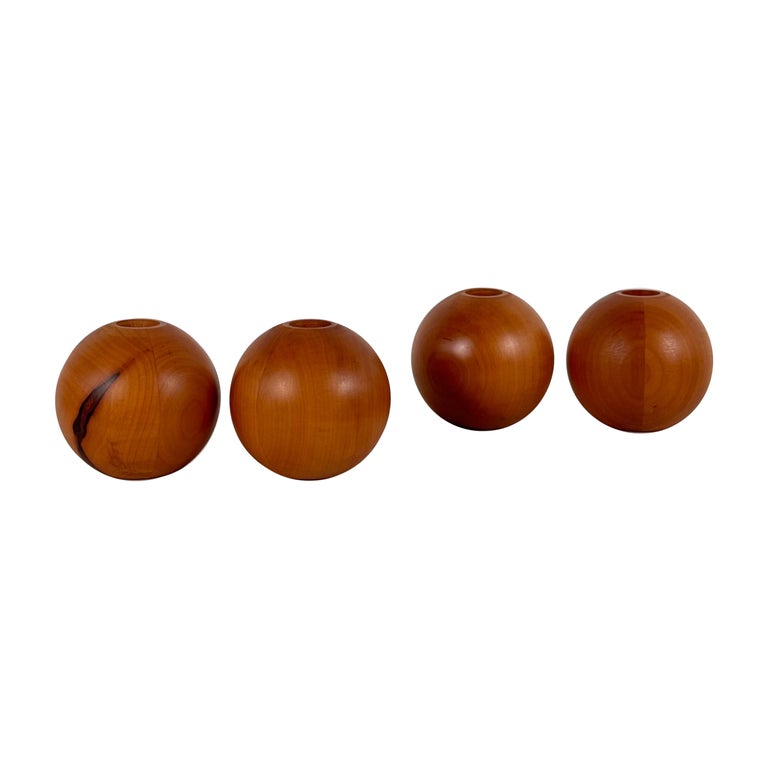 Set of 4 Spherical Pearwood Candleholders by Bottega Ghianda for Hermès, 1970s