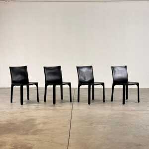 Set of Four CAB 412 Chairs by Mario Bellini for Cassina in Black Leather, 1970s