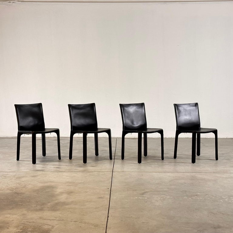 Set of Four CAB 412 Chairs by Mario Bellini for Cassina in Black Leather, 1970s