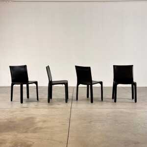 Set of Four CAB 412 Chairs by Mario Bellini for Cassina in Black Leather, 1970s