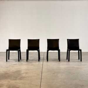 Set of Four CAB 412 Chairs by Mario Bellini for Cassina in Black Leather, 1970s