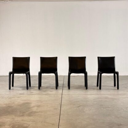 Set of Four CAB 412 Chairs by Mario Bellini for Cassina in Black Leather, 1970s